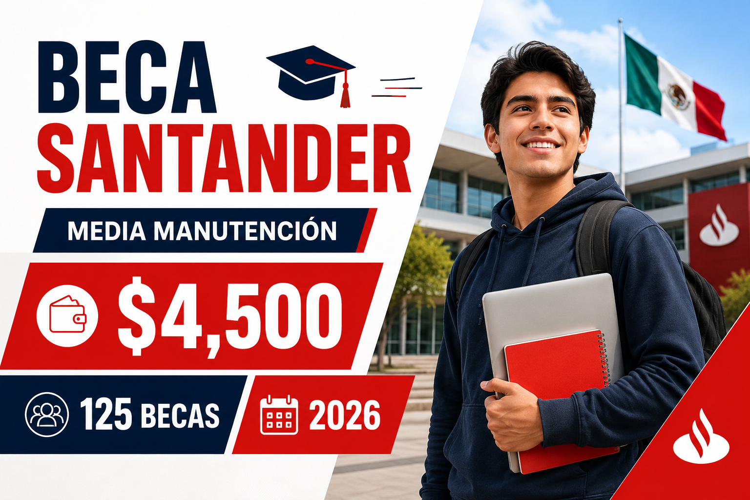 beca santander media manutención 2026 apoyo de 4,500 pesos para estudiantes universitarios