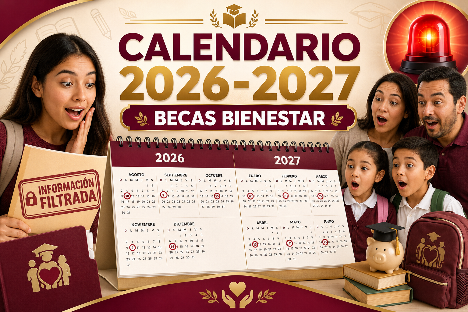 calendario filtrado de becas bienestar ciclo 2026 - 2027, registros, asambleas, entrega de tarjetas, depositos, depositos dobles
